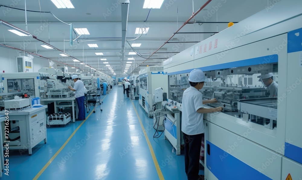 Workers are operating injection molding in automated faactory. Pipes for plastic injection machines. Workers are operating injection molding in automated faactory. Pipes for plastic injection machines.