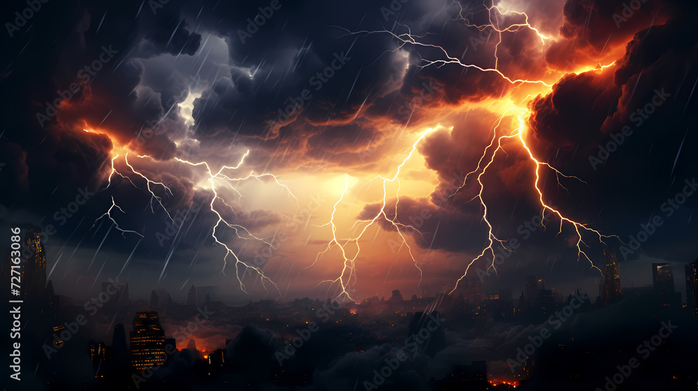 Illustration of lightning storm and thunder climate change Illustration of lightning storm and thunder climate change