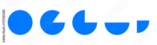 Circles divided forms from complete circle into pieces. Suitable for  educational, lesson, round chart for infographic, pie portion or pizza slice.