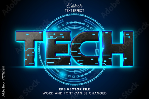 Neon glow cyber tech 3d editable vector text effect