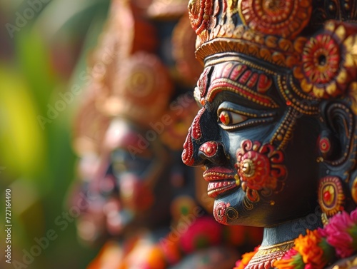 Sculpture Theyyam ritual art from kerala. Theyyam traditional dance face on black background. ai generated © nahwul