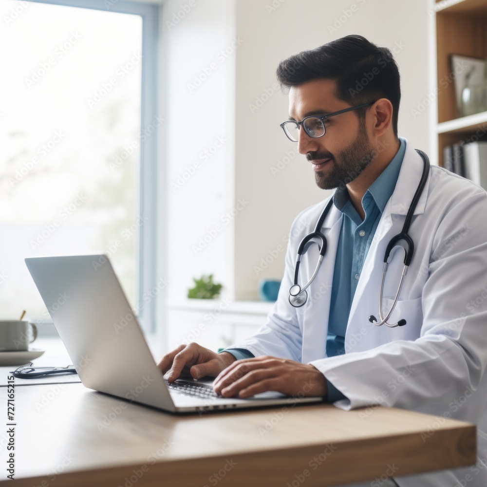 Stock image of a doctor conducting a telehealth appointment, providing remote and accessible healthcare Generative AI Stock image of a doctor conducting a telehealth appointment, providing remote and accessible healthcare Generative AI