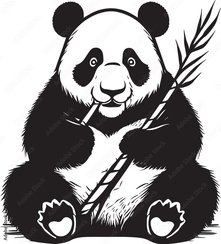 An illustration of a panda bear sitting and eating a stalk of bamboo. An illustration of a panda bear sitting and eating a stalk of bamboo.