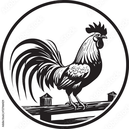 An illustration of a rooster sitting on a fence.