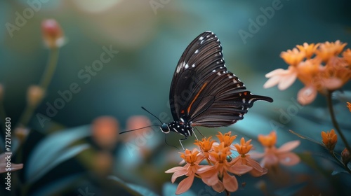 Black Butterfly Perched on Flower, Nature Photography, Spring