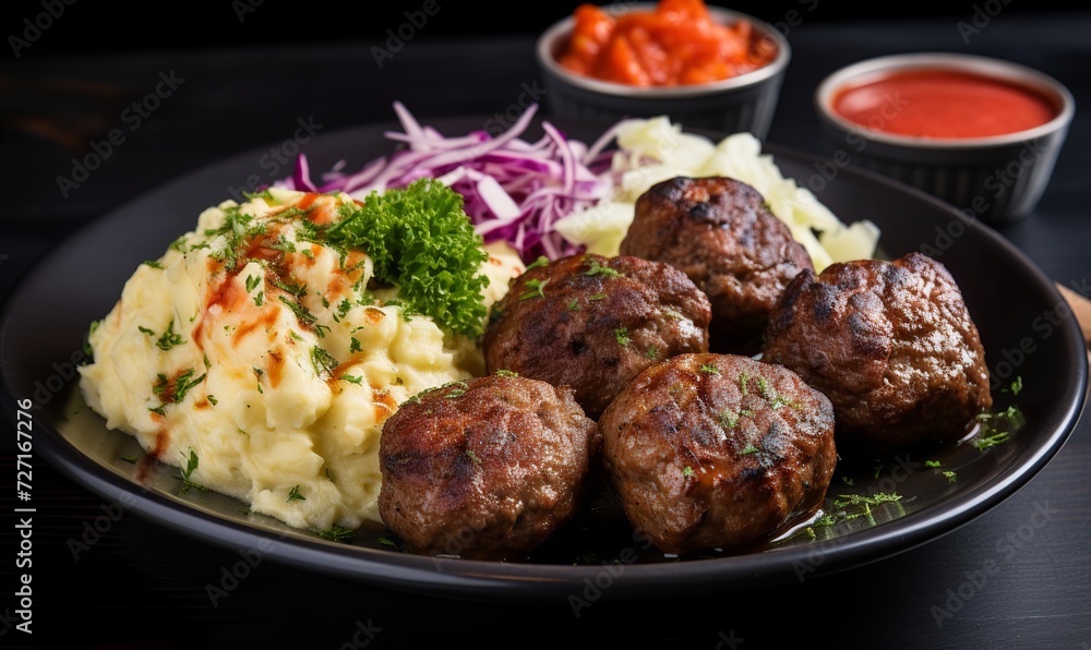  a classic hungarian meat ball with potato and salad