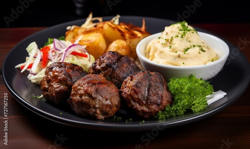  a classic hungarian meat ball with potato and salad