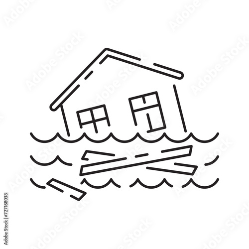 Global disasters. Modern vector plain line design icon. Drought, flood and water. Plant and nature or farm. Famine and insurance
