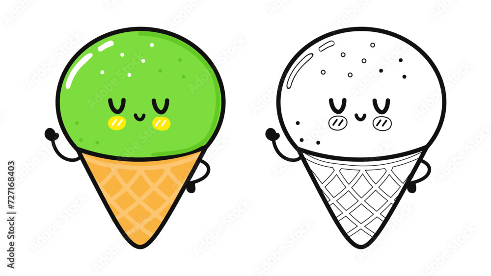Funny cute happy Pistachio ice cream characters bundle set. Vector hand drawn cartoon kawaii character illustration icon. Cute Pistachio ice cream. Outline cartoon illustration for coloring book Funny cute happy Pistachio ice cream characters bundle set. Vector hand drawn cartoon kawaii character illustration icon. Cute Pistachio ice cream. Outline cartoon illustration for coloring book