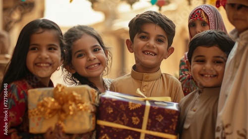 Group of Children Holding Presents in Exciting Celebration gifts  Ramadan