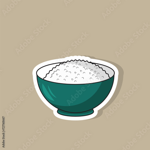 Vector illustration of rice on bowl sticker 