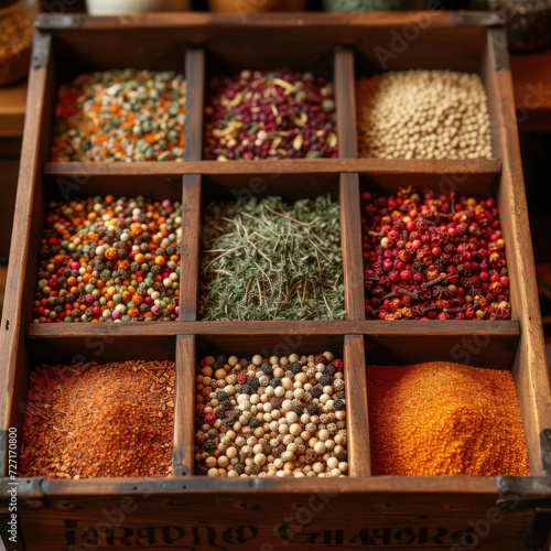 Crowded Spice Drawer with Aromatic Herbs