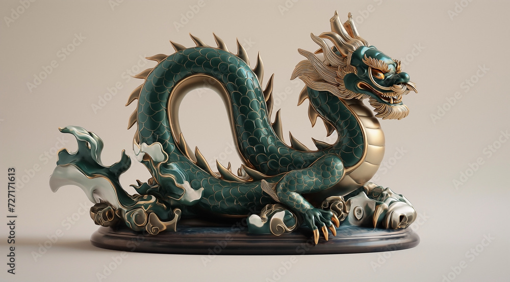 Beautiful green chinese dragon, the symbol of the new year 2024 the year of wellbeing and prosperity