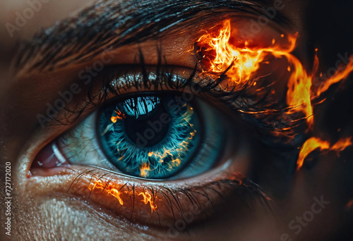 close-up of person eye in flame