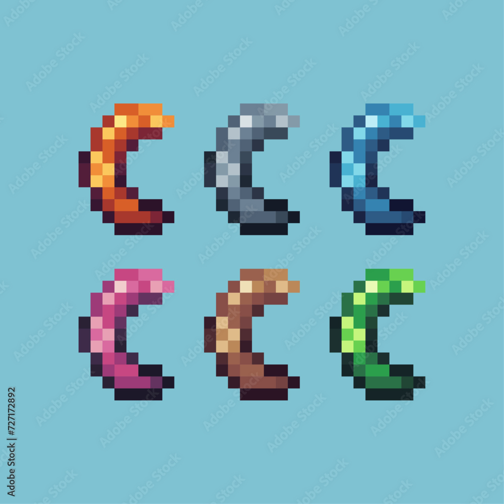 Pixel art sets icon of ramadhan moon logo variation color. Moon icon on pixelated style. 8bits Illustration, perfect for design asset element your game ui. Simple pixel art icon asset.