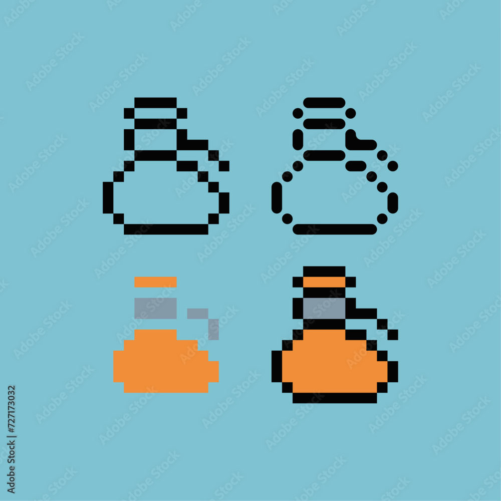 Pixel art outline sets icon of golden money pouch logo variation color ...