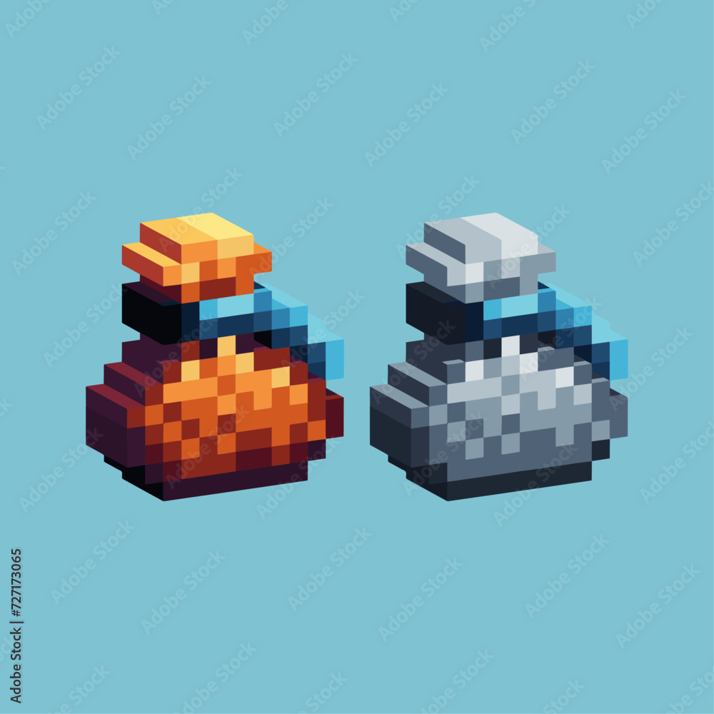 Fototapeta premium Isometric Pixel art 3d of money pouch mining item icon for items asset. Coin bags dugeon icon on pixelated style.8bits perfect for game asset or design asset element for your game design asset.