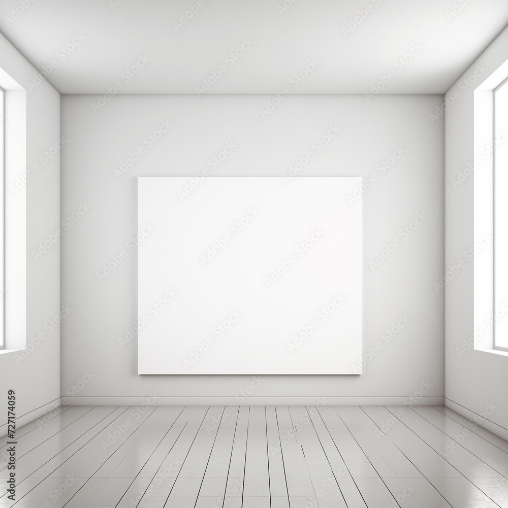 empty white room with blank canvas poster mockup on the white wall 3 empty white room with blank canvas poster mockup on the white wall 3
