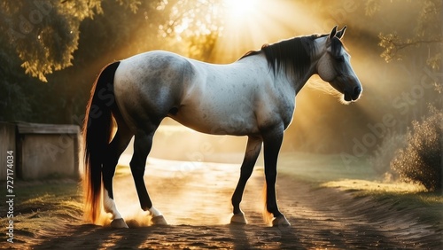 Portrait of a horse and sun rays