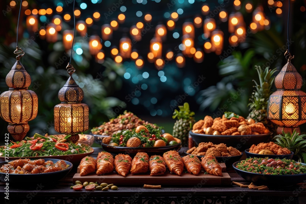 serves various meal to iftar Ramadan advertising food photography