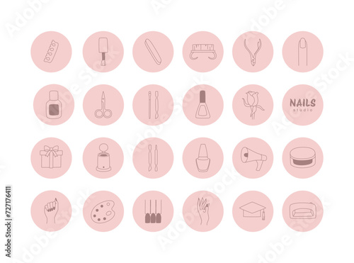 A set of linear icons for manicure and pedicure.