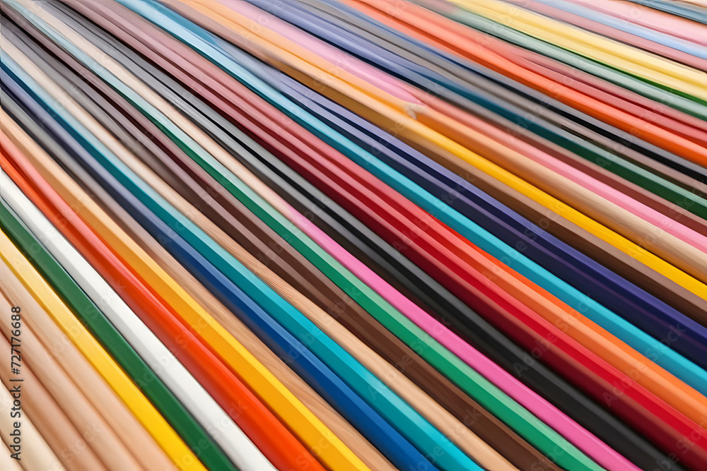 An assortment of colored pencils arranged in a diagonal pattern
