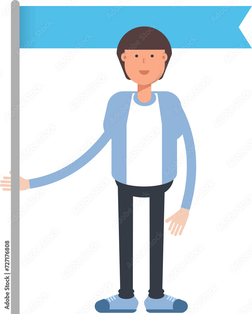 Office Worker Character Holding Flag Pole
