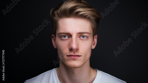 handsome young man portrait, beautiful young persons' face close up