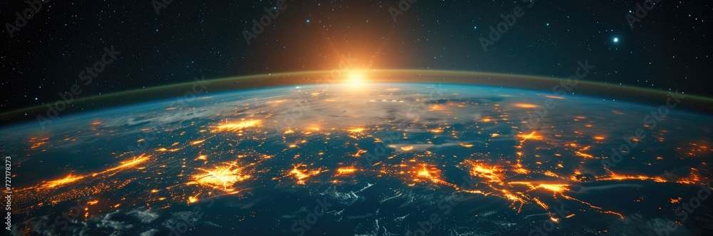 A panoramic view of a borderless digital world, where businesses operate in a virtual global market A panoramic view of a borderless digital world, where businesses operate in a virtual global market