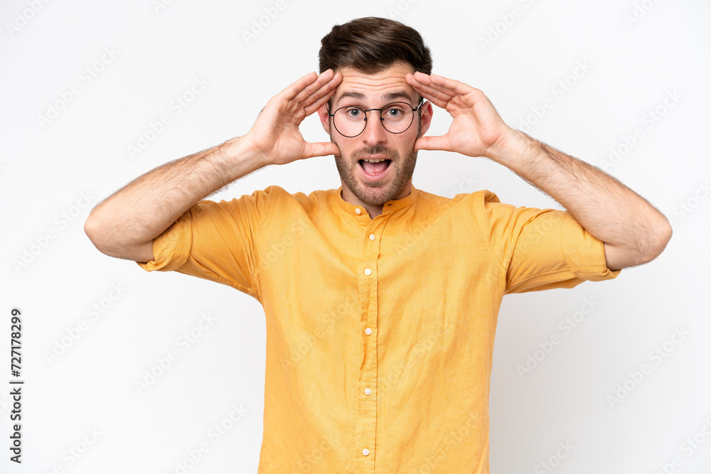 Young caucasian man isolated on white background with surprise expression Young caucasian man isolated on white background with surprise expression