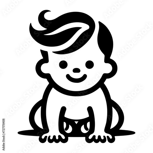 Cute smiling baby crawling icon black color silhouette, logo, clipart