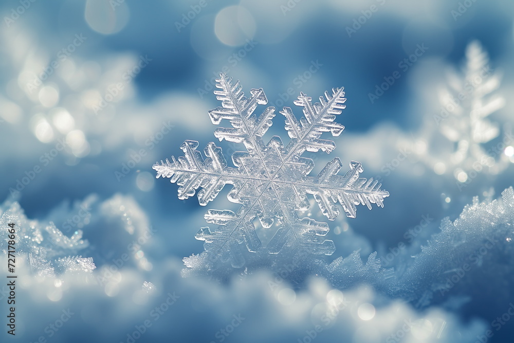 Snowflake in macro shot, Snowflakes in Detail. Close-Up Snow Crystals. Snowflake in macro shot, Snowflakes in Detail. Close-Up Snow Crystals.