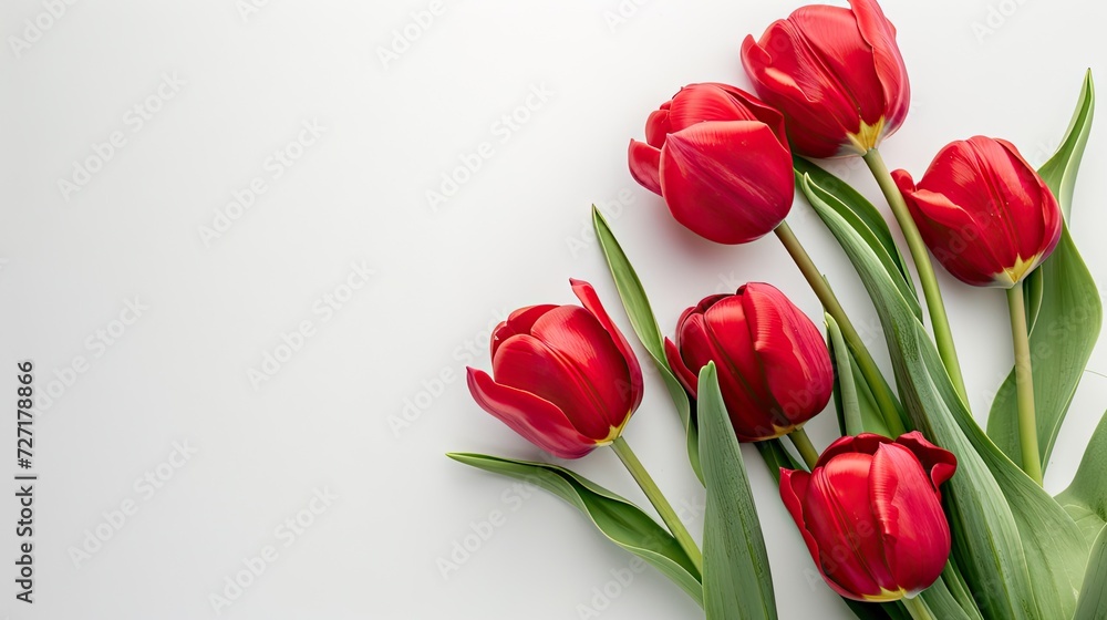 red tulips on a white background