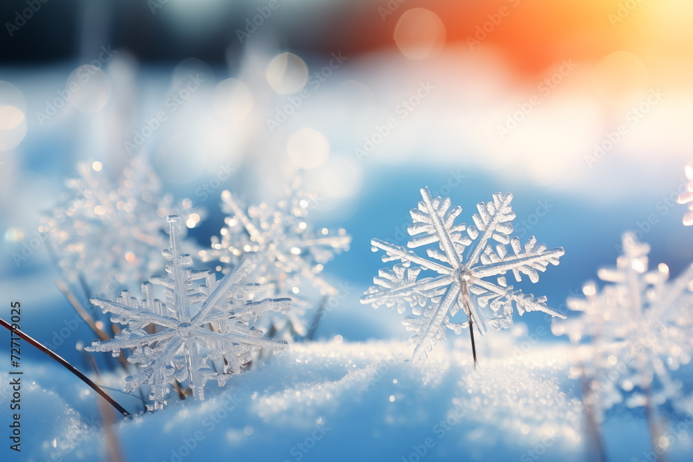 Snowflake in macro shot, Snowflakes in Detail. Close-Up Snow Crystals. Snowflake in macro shot, Snowflakes in Detail. Close-Up Snow Crystals.