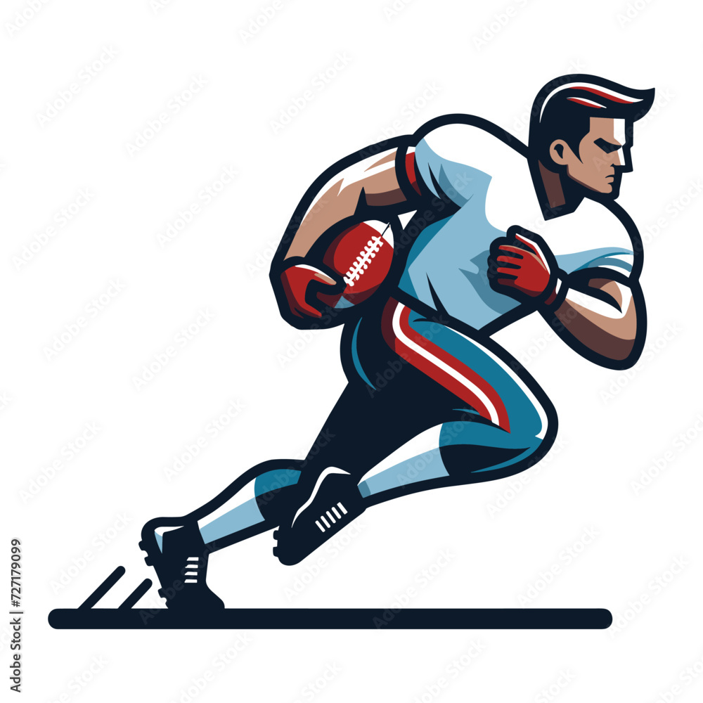 Fototapeta premium American football player men athlete vector illustration, colorful style American football rugby game male player design template isolated on white background