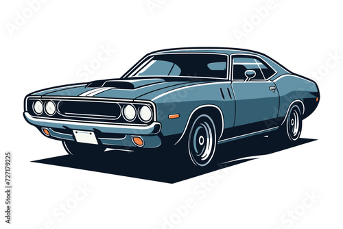 Vintage American muscle car vector illustration, classic retro custom muscle car design template isolated on white background