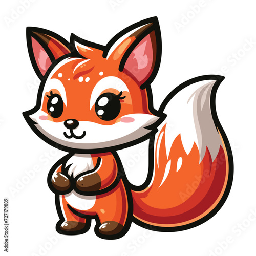 Cute adorable fox cartoon character vector illustration, funny wolf foxy flat design template isolated on white background