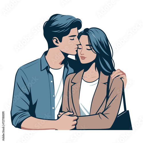 Romantic couple lovers vector illustration, Happy young male female couple together, wife and husband loving relationships. Flat design illustration isolated on white background