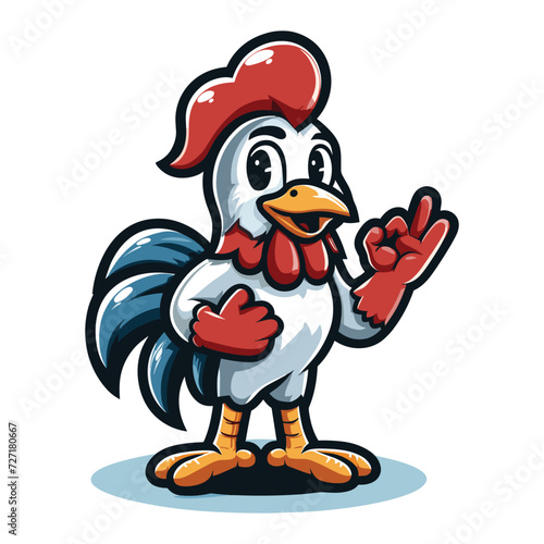 Chicken rooster Logo Cartoon Character, Vector illustration template isolated on white background
