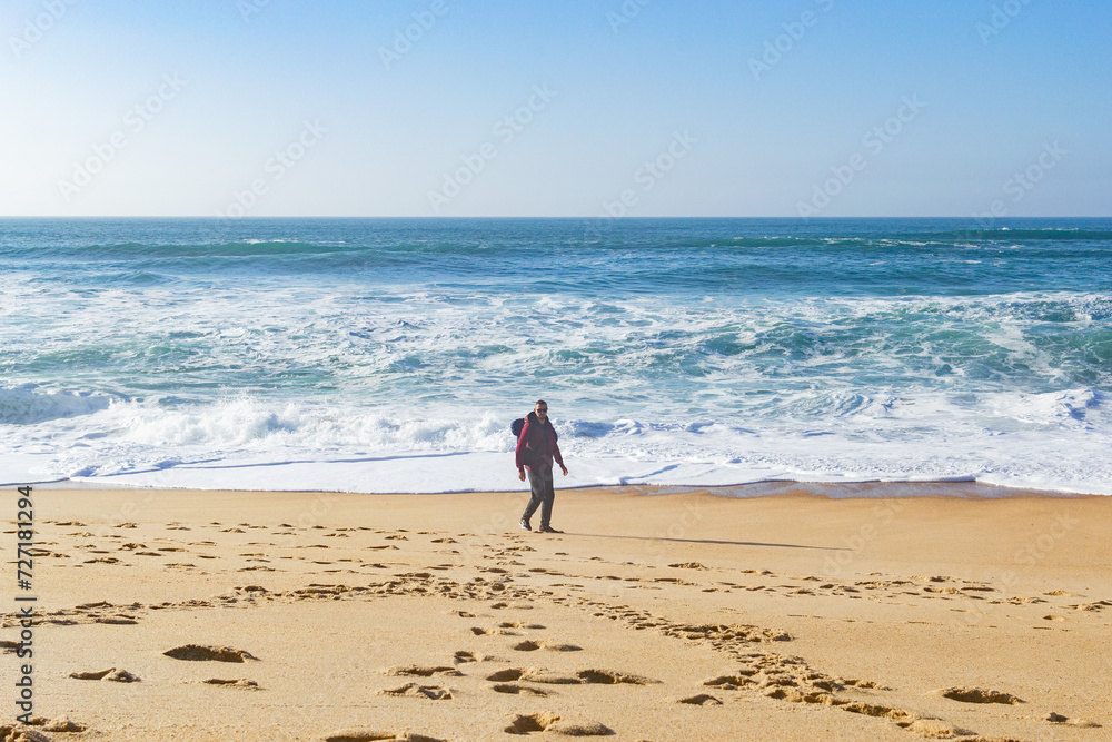 Beautiful ocean waves on a golden sand beach. Alone with nature. Beautiful ocean waves on a golden sand beach. Alone with nature.