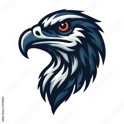 Wild animal bird of prey head face, raptor bird vector design illustration, hawk eagle falcon logo flat design template isolated on white background photo