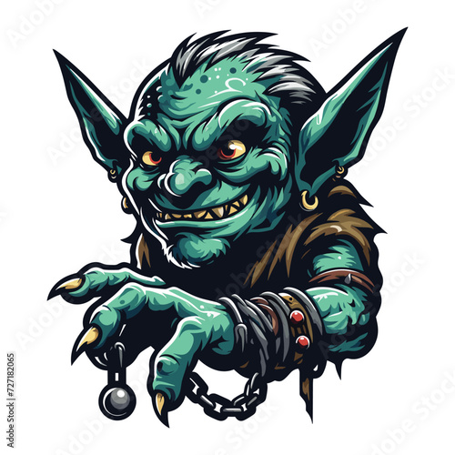 Goblin orc vector character illustration, mythical fantasy horror monster design template isolated on white background