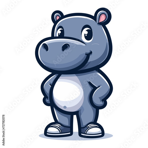 Cute adorable hippopotamus cartoon mascot character vector illustration, hippo flat design template isolated on white background