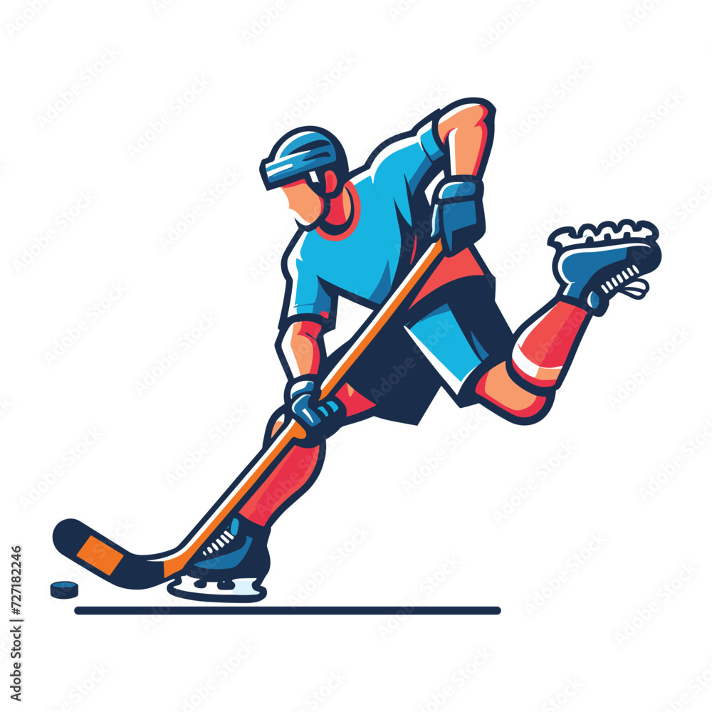 Obraz premium Ice hockey player sportsman vector illustration, winter sport activity, hockey male player design template isolated on white background