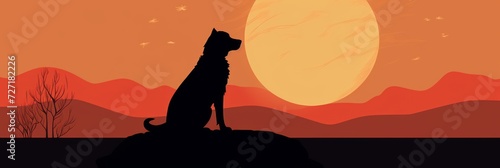 Silhouette of a dog during the sunset. Dog banner.