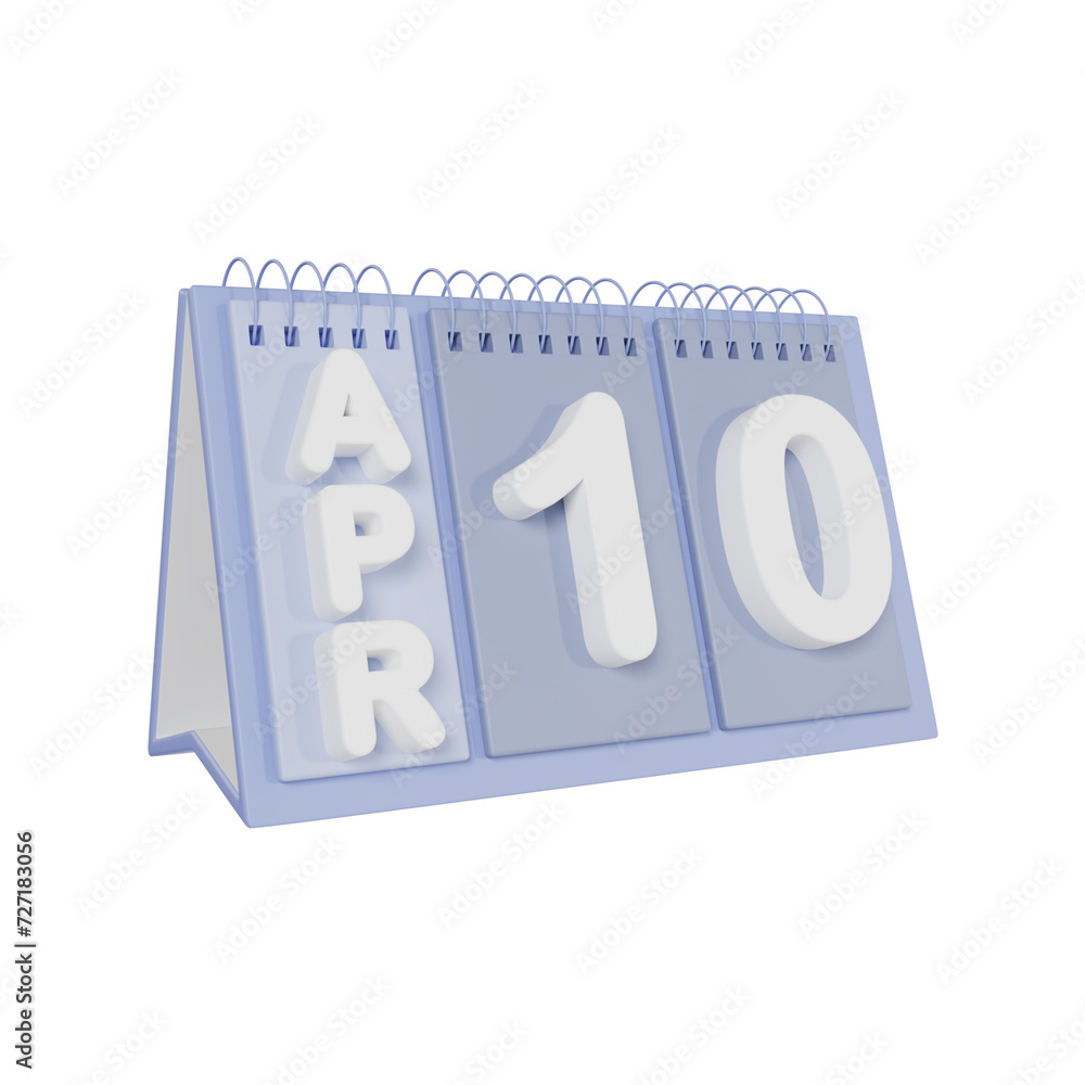 Flip Desk Calendar 10 April 3D illustration Flip Desk Calendar 10 April 3D illustration