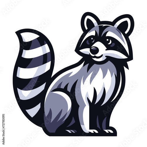 Cute adorable raccoon cartoon character vector illustration, funny racoon flat design template isolated on white background