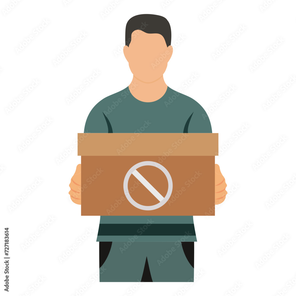Resign, quit vector icon design, Unemployment symbol, Economic stagnation sign, financial crisis stock illustration, Businessman leaving the office with his cardboard box walking out of office concept Resign, quit vector icon design, Unemployment symbol, Economic stagnation sign, financial crisis stock illustration, Businessman leaving the office with his cardboard box walking out of office concept