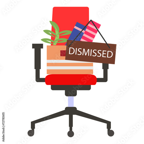 Office Executive Chair with Cardboard Box Perks Resign vector icon design, Unemployment symbol, Economic stagnation sign, financial crisis stock illustration, New Position Vacant concept