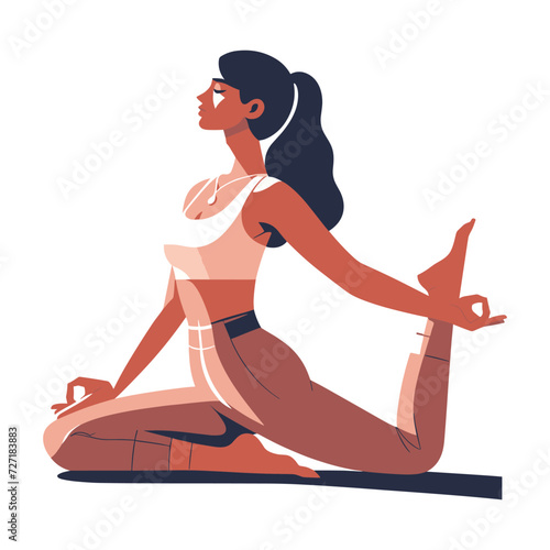 Woman in yoga meditation pose vector illustration, good mental health yoga lifestyle and selfcare flat design style template isolated on white background